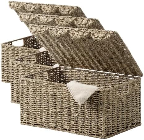StorageWorks Scalloped Edge Wicker Basket, Seagrass Storage Baskets by StorageWorks