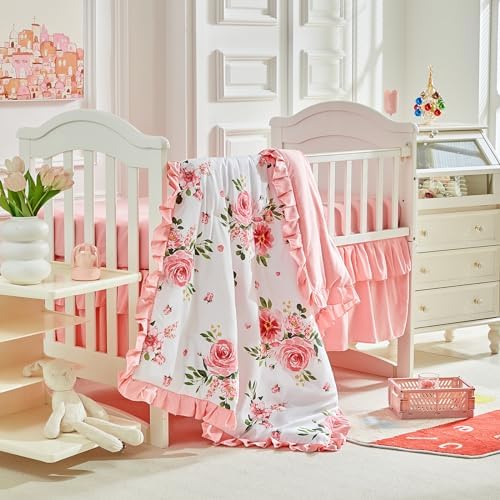 3 Pieces Flowers Crib Bedding Set Baby Ruffled Quilted Comforter - Image 4