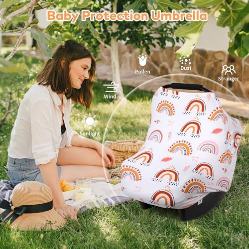 Rquite 4-in-1 Baby Car Seat Canopy, Stretchy Nursing Breastfeeding Cover - Image 4
