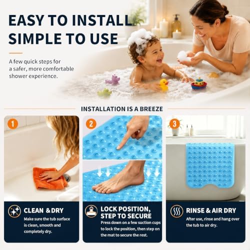 Yimobra Non Slip Bath Mat for Tub 40x16, Extra Long Bath Tub Mat - Image 4