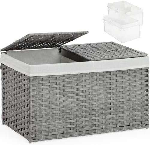 SETVSON Storage Basket with Lid, PE Rattan Woven Storage Bin by SETVSON