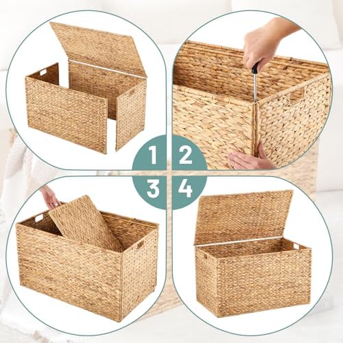 Wonderjune 30 x 17.7 x 17.7 Inch Water Hyacinth Wicker Storage Trunk - Image 3