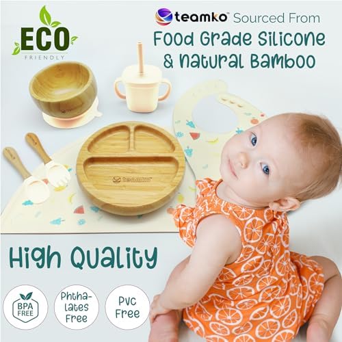 TEAMKO® Silicone Baby Feeding Set: Bamboo Baby Plate and Bowl, Cup & Placemat - Image 5