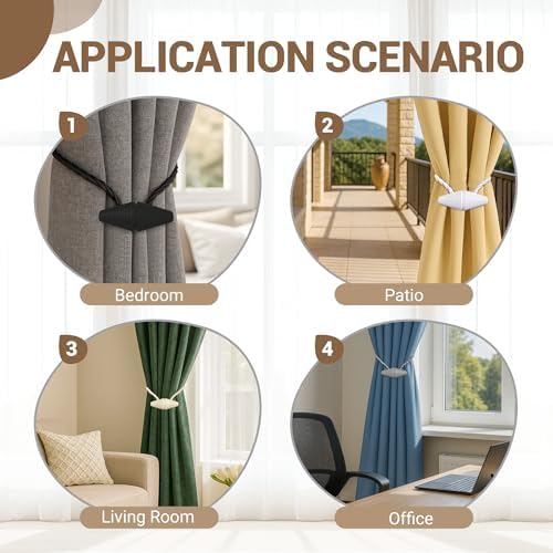 Hion Magnetic Curtain Tiebacks White 2pcs, Curtain Holdbacks Hooks Holders - Image 5