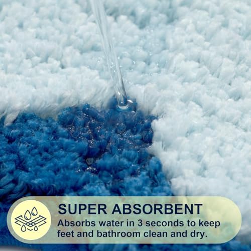 ORTIGIA Long Cute Scalloped Bathroom Rugs Runner, Fun Blue Plush Microfiber - Image 5