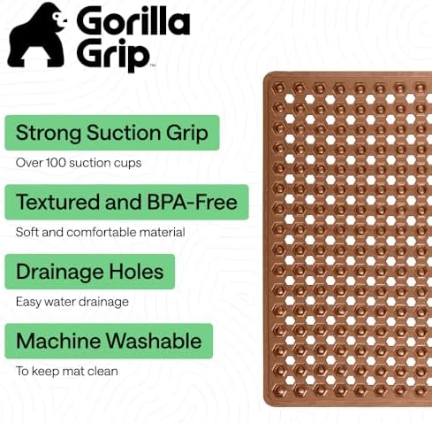 GORILLA GRIP Square Shower Stall Mat, Bathtub Floor Mat, 21x21 Brown - Image 2