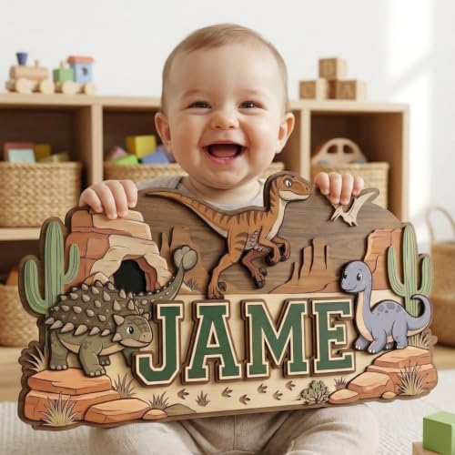 Personalized Dinosaur Nursery Name Sign, Custom Dino Bedroom Wall Decor - Image 2