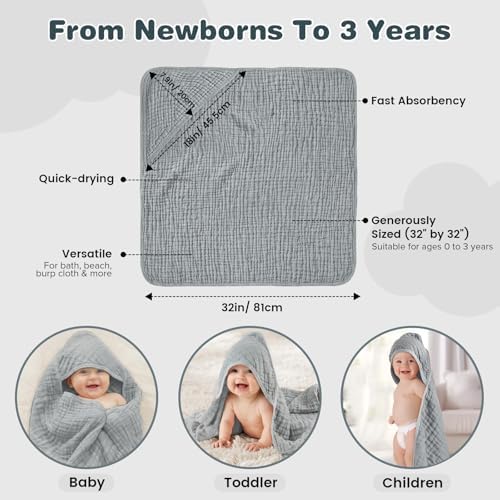 Muslin Hooded Baby Towels 2 Pack, 100% Cotton Baby Bath Towels - Image 5