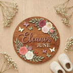 Personalized Wooden Name Sign, Custom Floral Round Wall Decor, Rustic Wooden - Image 5