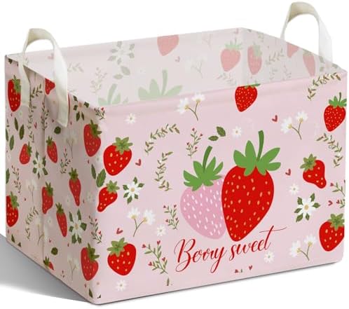 Strawberry Foldable Storage Box, Strawberries Waterproof Fabric Toy Organizer by Unknown