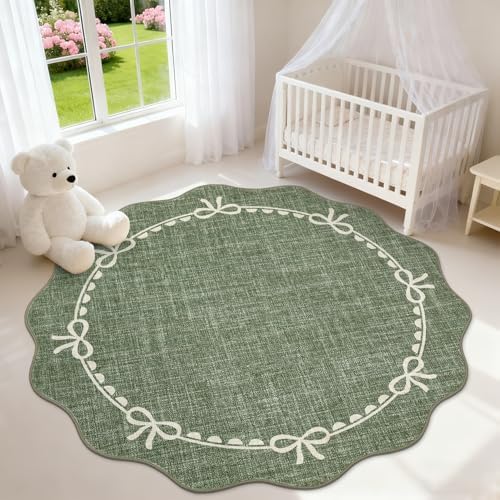 GarveeHome 4ft Round Rugs Washable Scalloped Bow Rug - Image 2