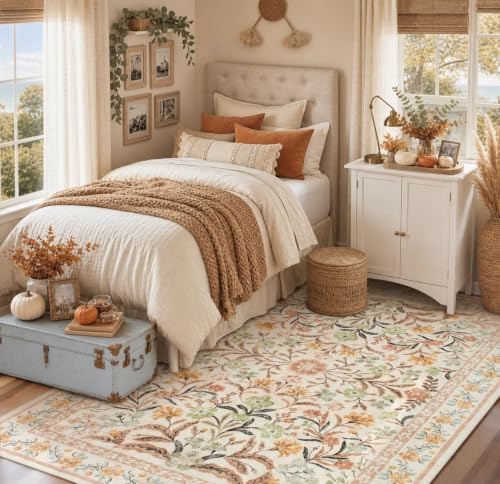 Lahome 5x7 Fall Floral Nursery Rug, Boho Fall Washable Rugs - Image 3