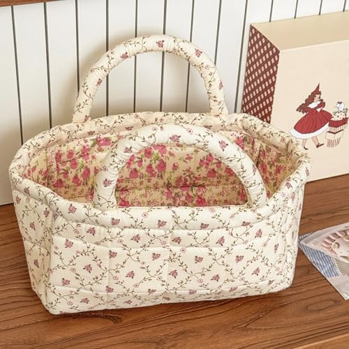 Small Storage Basket Organizer, Mini Fabric Floral Storage Baskets - Image 2