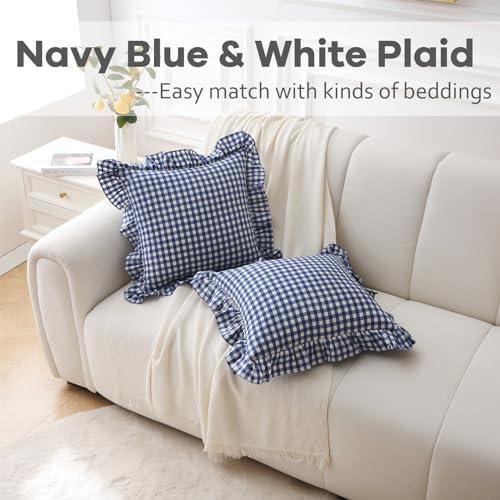 2 Pack Navy Blue Gingham Ruffle Throw Pillow Covers 18''x18'' - Image 2