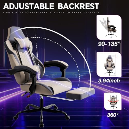 Gaming Chair with Footrest, High Back Gaming Chairs Leather Ergonomic Gamer - Image 4