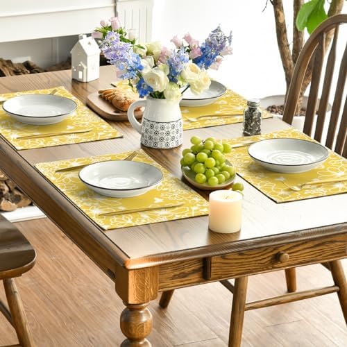 Artoid Mode Yellow Bloom Flowers Floral Spring Placemats Set of 4, 12x18 Inch - Image 4