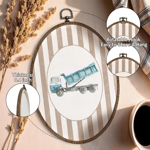 FLAWAFLOMA Vintage Car Nursery Oval Wall Art Decor, Kids Room Canvas Wall Art - Image 4