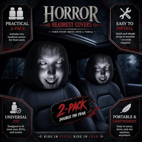2 Pack Scary Headrest Covers for Cars, Upgraded Snug Fit Car Headrest Cover - Image 7
