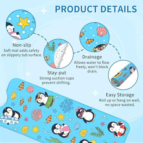 Penguin Bath Mat for Tub Non Slip, Kids Bath Mat for Baby - Image 3