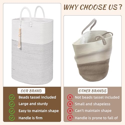 Woven Laundry Basket for Clothes, 65L Large Rectangle Laundry Hampers, Nursery - Image 4