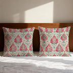 Vintage Boho Pink Teal and Gold Damask Floral Pillow Covers 18x18 Set of 2 - Image 3