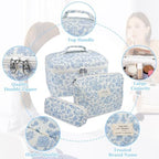 Gosect Makeup Bag, Large Quilted Cosmetic Bag, Big Floral Make Up Bag - Image 3