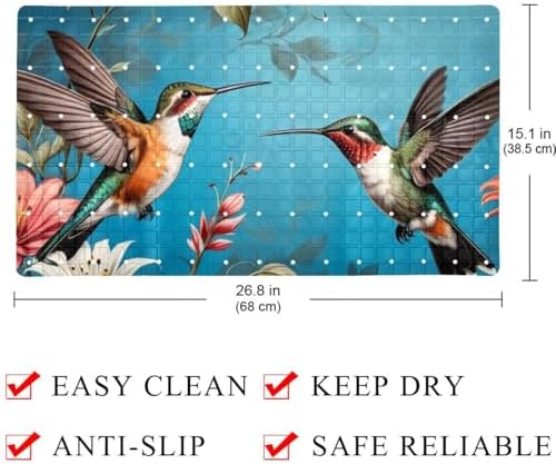 Shower Mat Non Slip 26.8 x 15.1 Inches, Hummingbirds Flowers Bathtub Mat Shower - Image 4