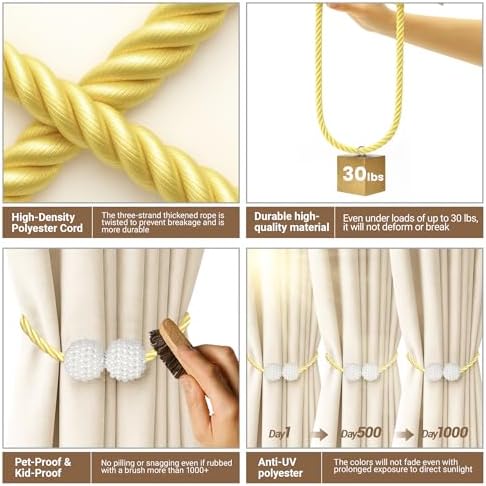Hion Magnetic Curtain Tiebacks Golden 6pcs, Curtain Holdbacks Hooks Holders - Image 4