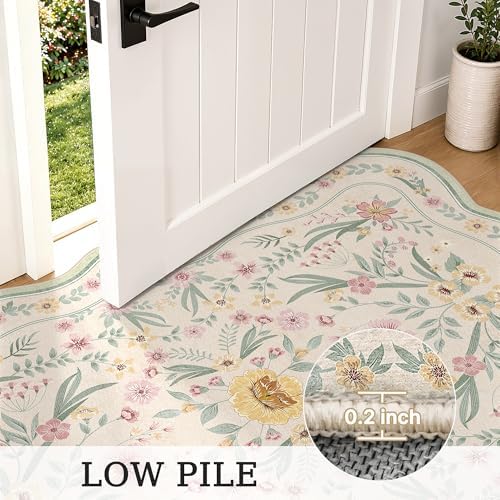 Scalloped Floral Rug 6x9, Sage Green Washable Non Slip Area Rug - Image 6