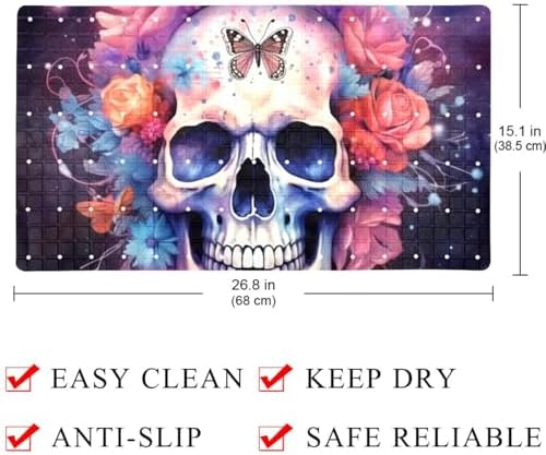 Shower Mat Non Slip 26.8 x 15.1 Inches, Galaxy Skull Florals Bathtub Mat Shower - Image 4