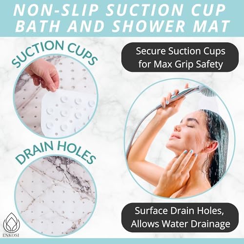 ENKOSI Non-Slip Bath Mat and Shower Mat 40x16 Extra Long, Marble Gray - Image 3