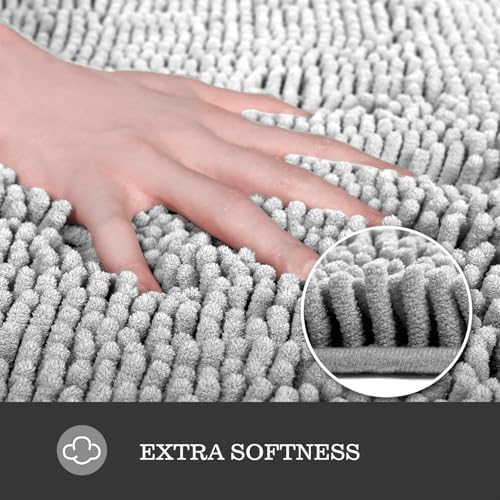 Yeaban Chenille Gray Bathroom Rug 24"x36", Non-Slip Rubber Backing - Image 2