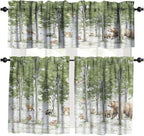 Forest Valance Curtain for Kitchen, Cartoon Forest Nature Animal Bear, Rabbit by LOMADIA
