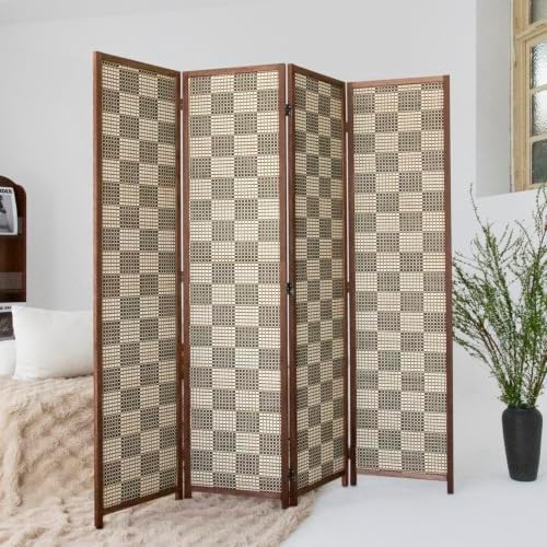 4 Panel Bamboo Room Divider, 5.6 ft Tall Double-Sided Folding Privacy Screen - Image 4