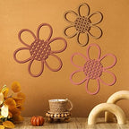 Maitys Boho Wall Decor Set of 3, Wood & Rattan Daisy Flower Wall Hanging Art - Image 3
