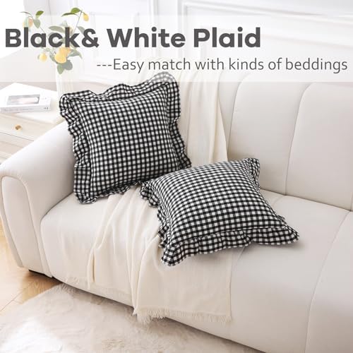 2 Pack Black White Gingham Ruffle Throw Pillow Covers 18''x18'' - Image 2