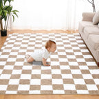 Super Soft Rug for Bedroom, 5x7 Ft Beige and White Area Rug Classic Checkered by TOOHUB