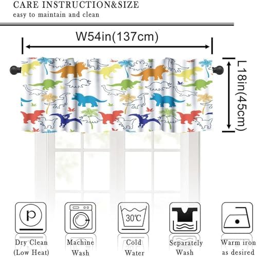 Dinosaur Kids Valance Curtains, Cartoon Colorful Dino Blackout Window Drapes - Image 3