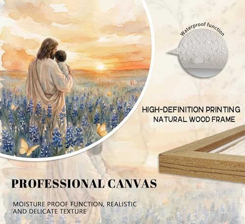 Framed Jesus Canvas Wall Art Jesus Holding Child In The Flower Patch Wall Decor - Image 5