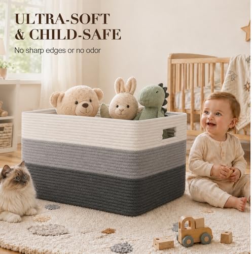 OIAHOMY Blanket Basket Laundry Basket Dog Toy Basket 75L Dark Grey - Image 4