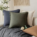 Foindtower Decorative Linen Fringe Throw Pillow Covers 16×16 Dark Green - Image 5