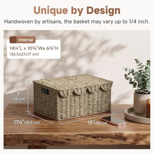 StorageWorks Scalloped Edge Wicker Basket, Seagrass Storage Baskets - Image 2