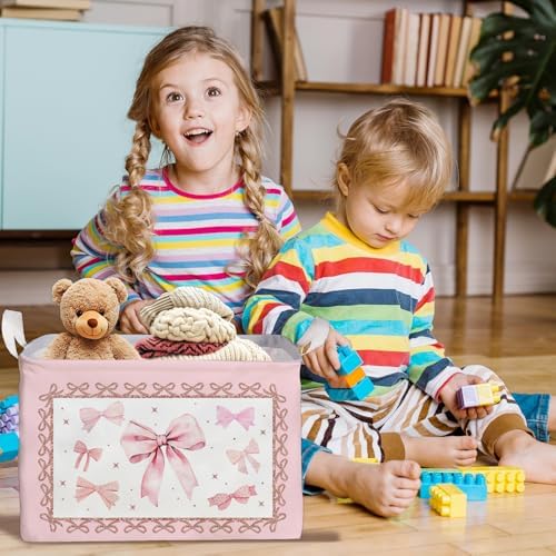 Pink Bow Foldable Storage Box, Waterproof Toy and Clothes Storage Box - Image 5