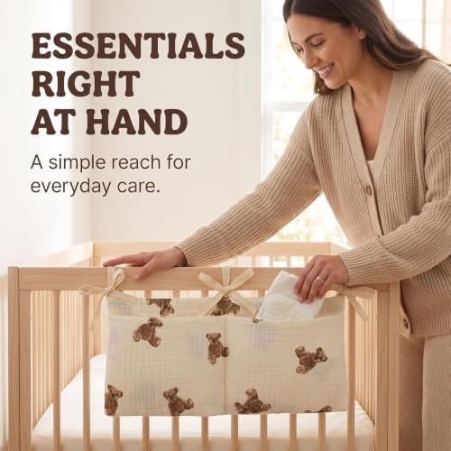 White Bedside Hanging Bags Milk Bottle Bib-Storage Crib Organizer Baby - Image 5