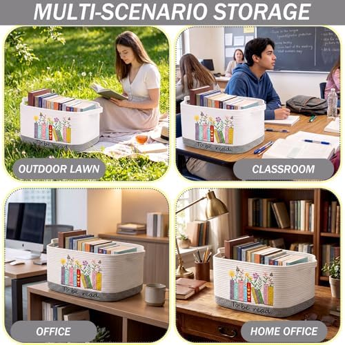 Book Lover Storage Basket Woven Embroidered Storage Bins - Image 5