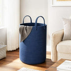 MEGASKET Large Blue Laundry Basket, 80L Tall Blanket Basket Living Room - Image 3