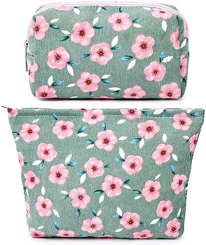SOIDRAM 2 Pieces Sakura Makeup Bag Large Cosmetic Bag Capacity Canvas Mix by SOIDRAM