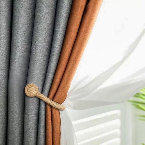 Hand Woven Jute Curtain Holdbacks, Wall Mounted Hooks 2 Pack - Image 6