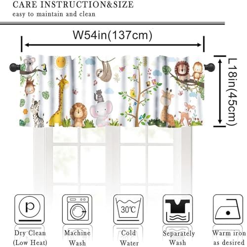 Kids Forest Animals Valance Curtains, Cartoon Elephants Giraffes, Lions Parrots - Image 2