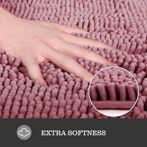Yeaban Chenille Dusty Rose Bathroom Rug 20"x32", Non-Slip Rubber Backing - Image 2